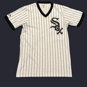Vintage Chicago White Socks Black & White Pinstriped V Neck Shirt Medium